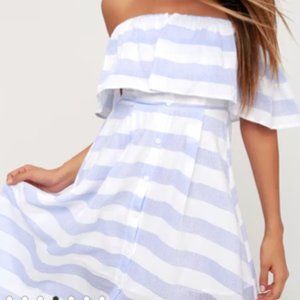 Transatlantic Voyage Blue and Ivory Striped Midi D